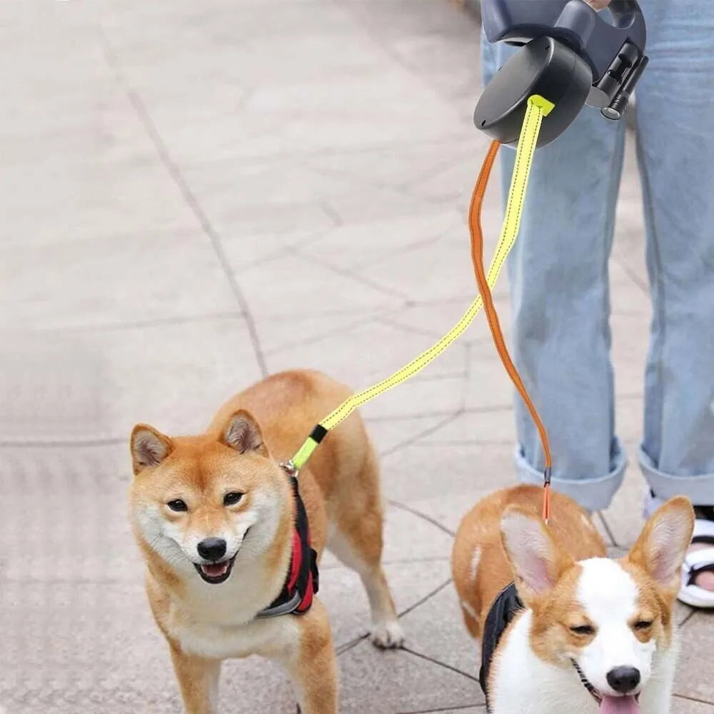 360 Swivel Retractable Lead Leash Double Tangle with LED Light Dual Doggie For Each 2 Dogs 3M Ropes Pet UK