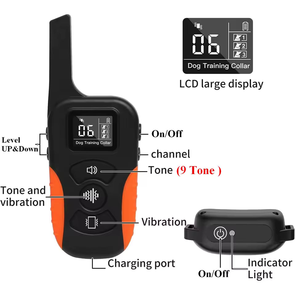 No Shock 3300ft Remote Dog Training Collar Vibrating 9 Tones Strong Vibration IPX7 Waterproof Rechargeable Bark Stop Training